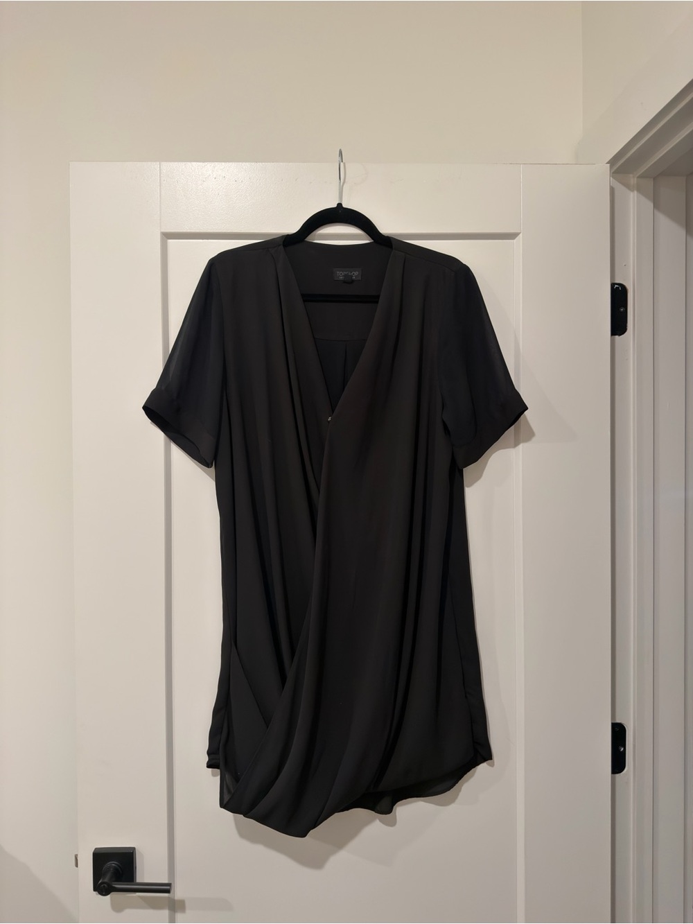 Topshop Black V-Neck Draped Short Sleeve Mini Dress